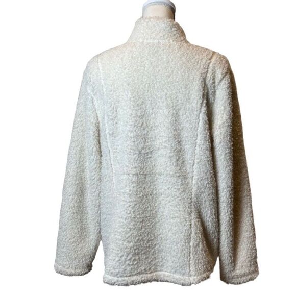 J. Jill White Fluffy Teddy Fleece Coat Jacket Polyester Full Zip Pockets Large - Picture 4 of 11